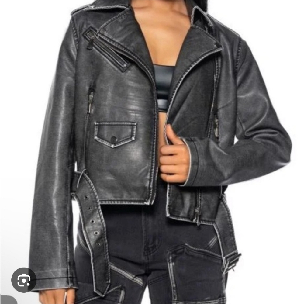 Akira Stylish Gray Faux Leather Jacket_Large